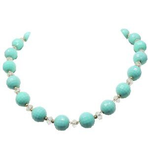 Vintage 1960s Signed Napier Faceted Faux-Turquoise Beaded Necklace